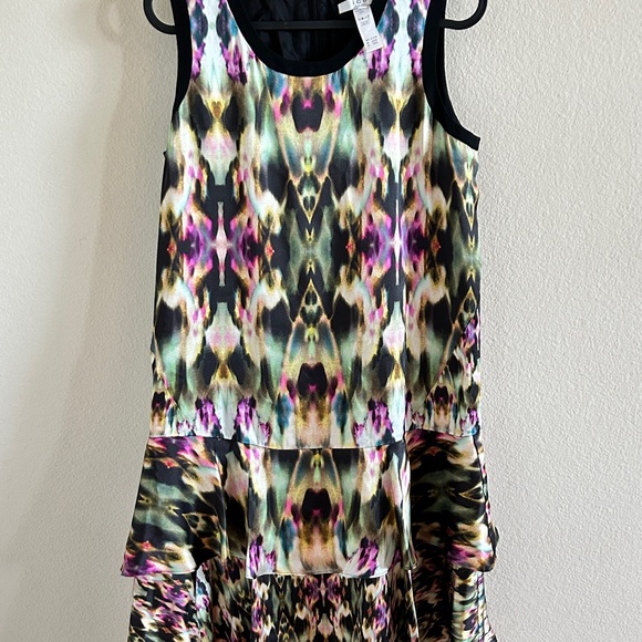 ICB New York Silk Short Sleeve Mini Multicolored Abstract Dress Lined  Size 2 - Picture 10 of 12